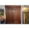Image 1 : ANTIQUE MAHOGANY ARMOIRE W/2 DOORS & DRAWERS (BREAKS DOWN)