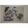 Image 1 : FRAMED BLACK & WHITE JAPANESE UKIYO-E SAMURAI PRINT &  FRAMED PRINTED PAGE FROM A PICTURE BOOK (2 PC
