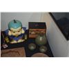 Image 2 : MIXED LOT: DRESSER MIRROR, PLATES, STATUARY, SAKE SET & BANK (14 PCS)
