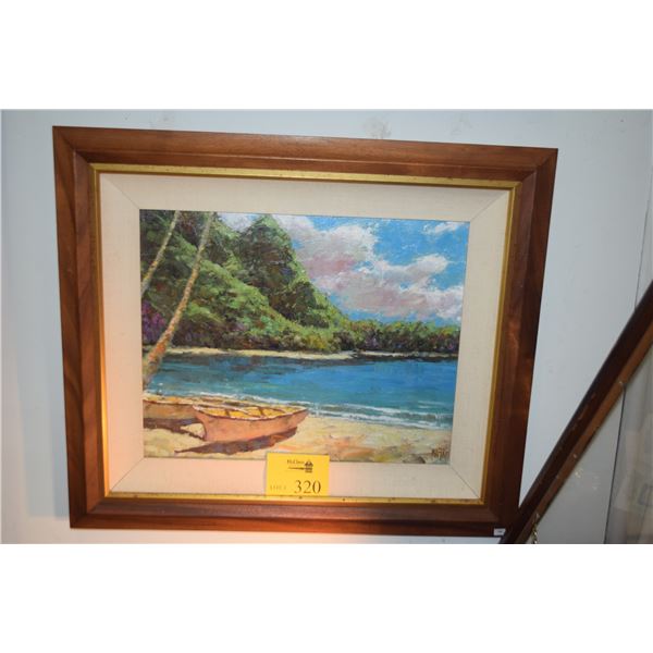 KOA FRAMED OIL ON CANVAS, "BALI HAI"; SIGNED MARKO MAVROVICH (29" X 25")