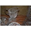 Image 2 : COLLECTION CUT GLASS: VASE W/DAISY PATTERN, OLIVE DISH, CREAM & SUGAR (4 PCS)