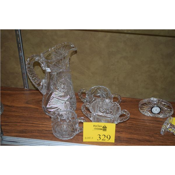 COLLECTION OF CUT GLASS: AMERICAN BRILLIANT PITCHER, CREAM & SUGARS (4 PCS)