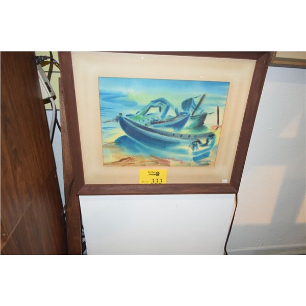 FRAMED WATERCOLOR, "BOATS"; SHIRLEY HASENYAGER