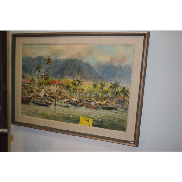 FRAMED OIL, "LAHAINA"; SIGNED H. OKUDA (HAJIME OKUDA) (30" X 42")