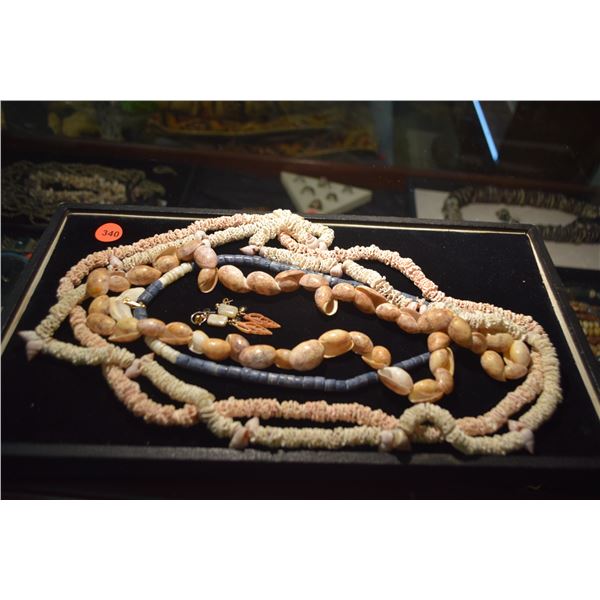CORAL & SHELL NECKLACES (4) & SHELL EARRINGS (5 PCS)