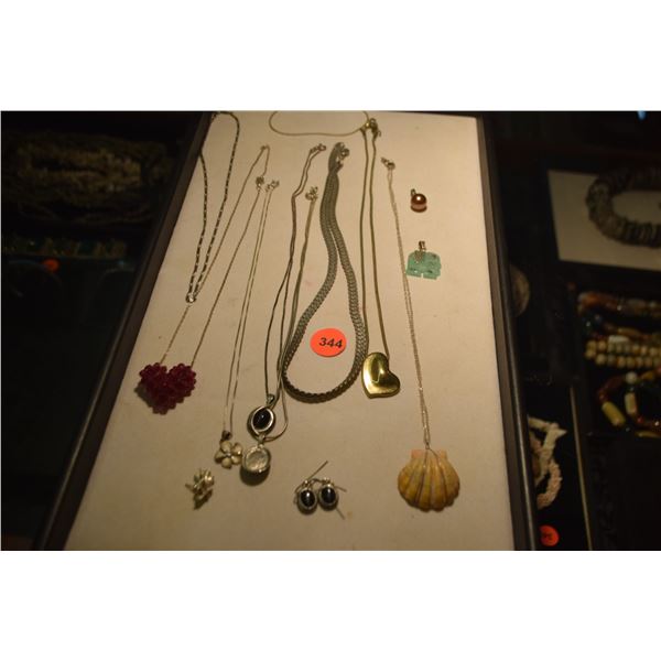 SILVER & SILVER TONE CHAINS, PENDANTS & EARRINGS (13 PCS)