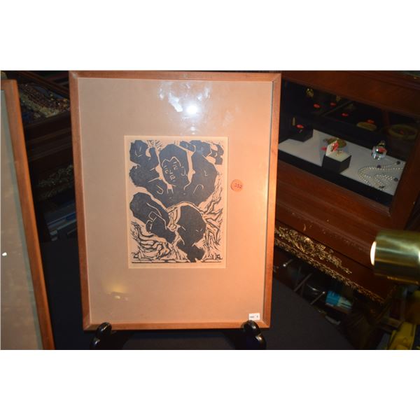 FRAMED WOODCUT, "FIJI WAR DANCE"; SIGNED JEAN CHARLOT