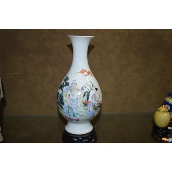 CHINESE POLYCHROME PORCELAIN VASE, LONG LIFE FIGURE; SIGNED