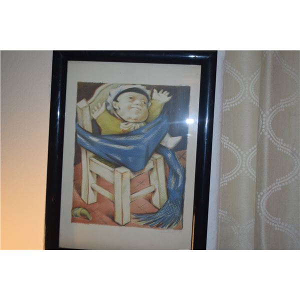 FRAMED LITHOGRAPH, "BABY"; SIGNED JEAN CHARLOT (13" X 19 1/2")