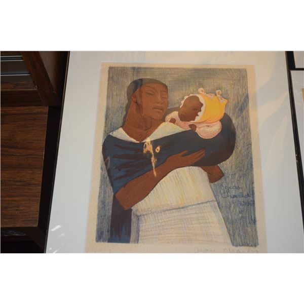 MATTED LITHOGRAPH, "MOTHER & BABY"; SIGNED JEAN CHARLOT (16" X 11")