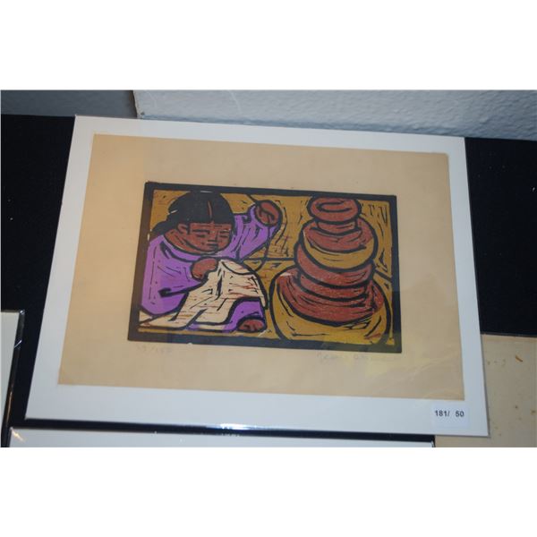 UNFRAMED LITHOGRAPH, "GIRL SEWING"; SIGNED JEAN CHARLOT 39/150 (4" X 6")