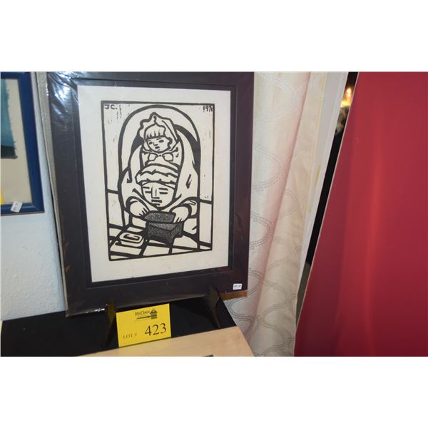 MATTED BLOCK PRINT, "MOTHER & CHILD"; JEAN CHARLOT (14" X 18")