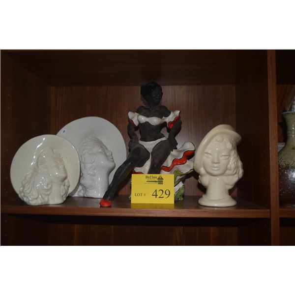 VINTAGE LADY HEAD VASES & STATUE (4 PCS)
