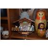 Image 7 : MIXED LOT: DRESDEN FLORAL CANDLE HOLDERS, HEIDI HAUS CLOCK, GERMAN DOLLS, PICTURE FRAME, MURANO STYL