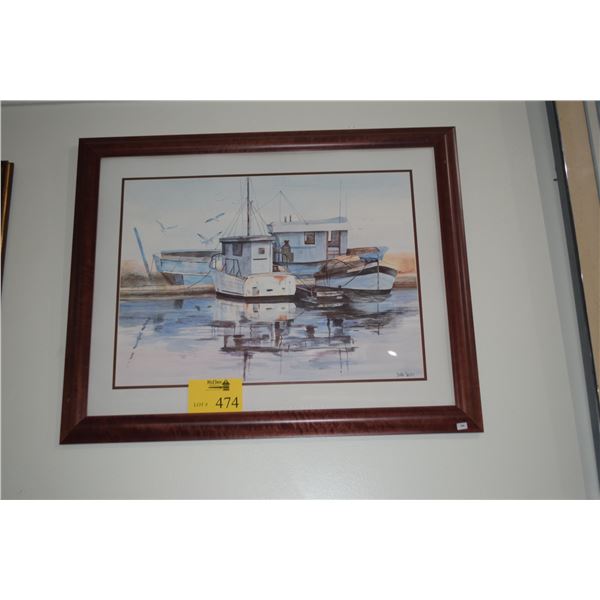 FRAMED PRINT, BOATS; JOAN BURR (31 1/2" X 25 1/2")