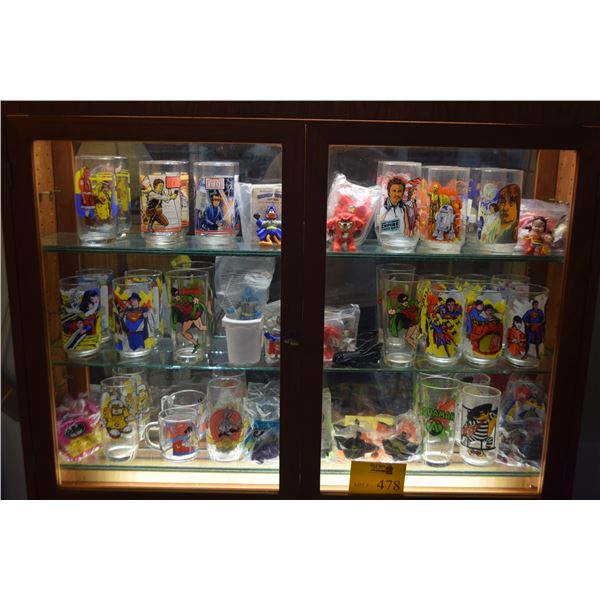 COLLECTION OF ASSORTED COLLECTOR GLASSES (COKE, PEPSI, MCDONALDS, BURGER KING, ETC.) & TOYS