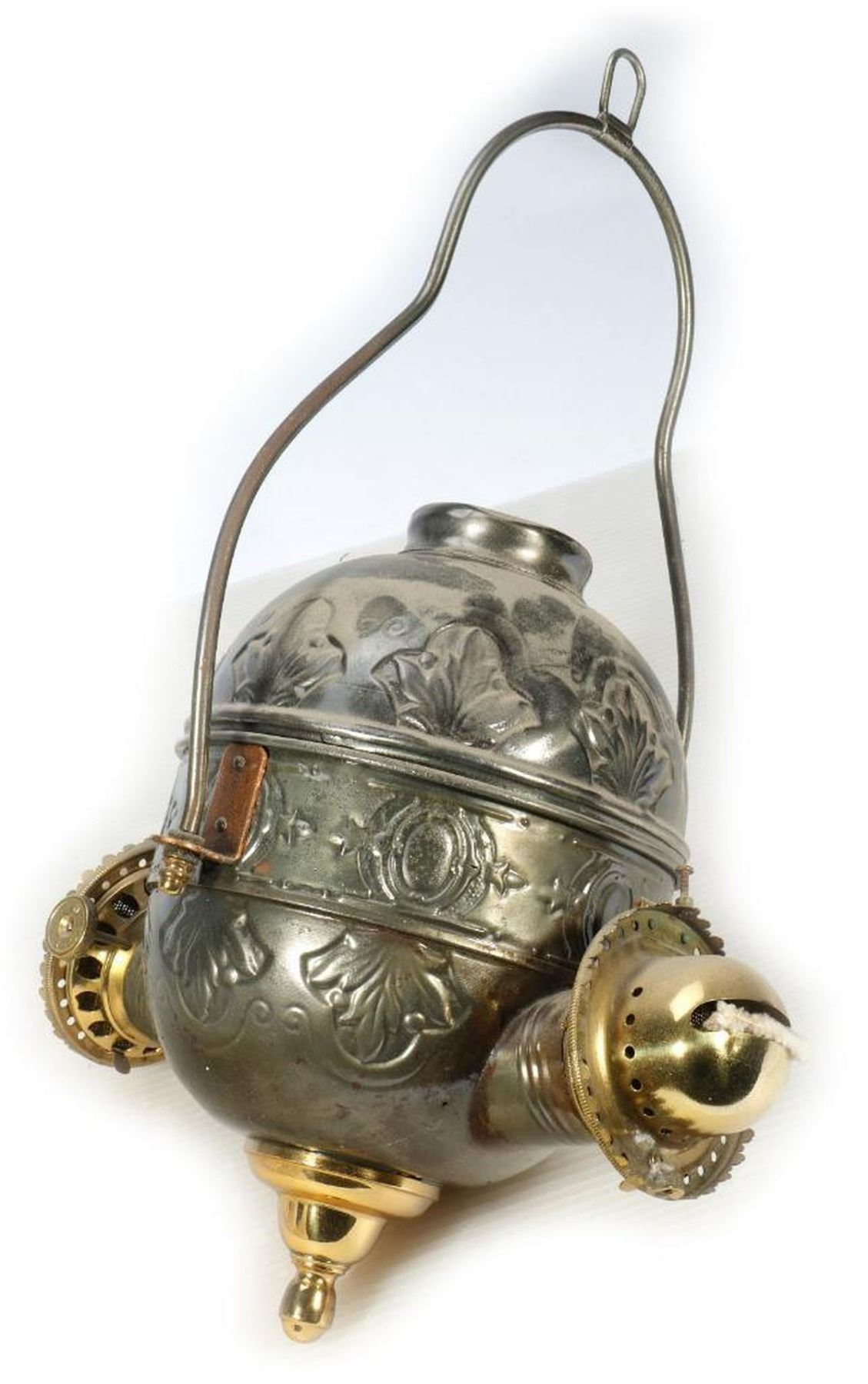 Angle Lamp Company double burner kerosene ceiling lamp with some glass