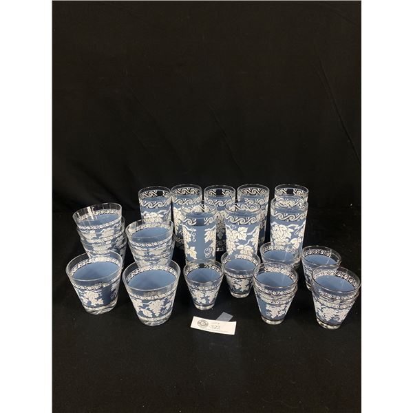 Large Lot of Blue Glasses with Grapes.