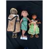 Image 1 : Lot of 3  Vintage Cloth Body Dolls From Around the World. Doll in Green Skirt has Wooden Head