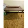 Image 1 : Vintage Kitchen Table With Leaf Brown With Wood and Metal 48"Long X 36"Wide X 30"Tall