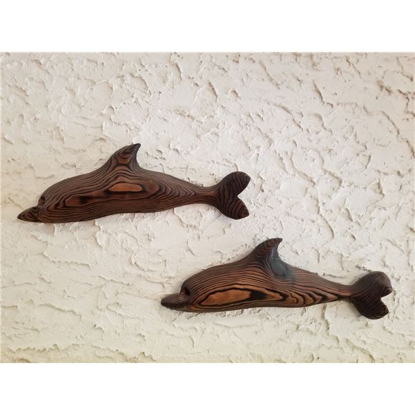 Two Wooden Dolphins 17" Long X 5" Wide