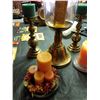Image 2 : Large Brass Candle Holder Lot Plus Other Candles 22" Tall X 10" Wide