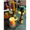 Image 3 : Large Brass Candle Holder Lot Plus Other Candles 22" Tall X 10" Wide