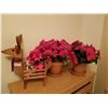 Image 1 : Two Artificial Poinsettias Plants With Ceramic Pots With Wooden Deer Art