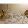 Image 1 : Large Crystal Decanter Kerosene Lamp Base and Glass Dishes