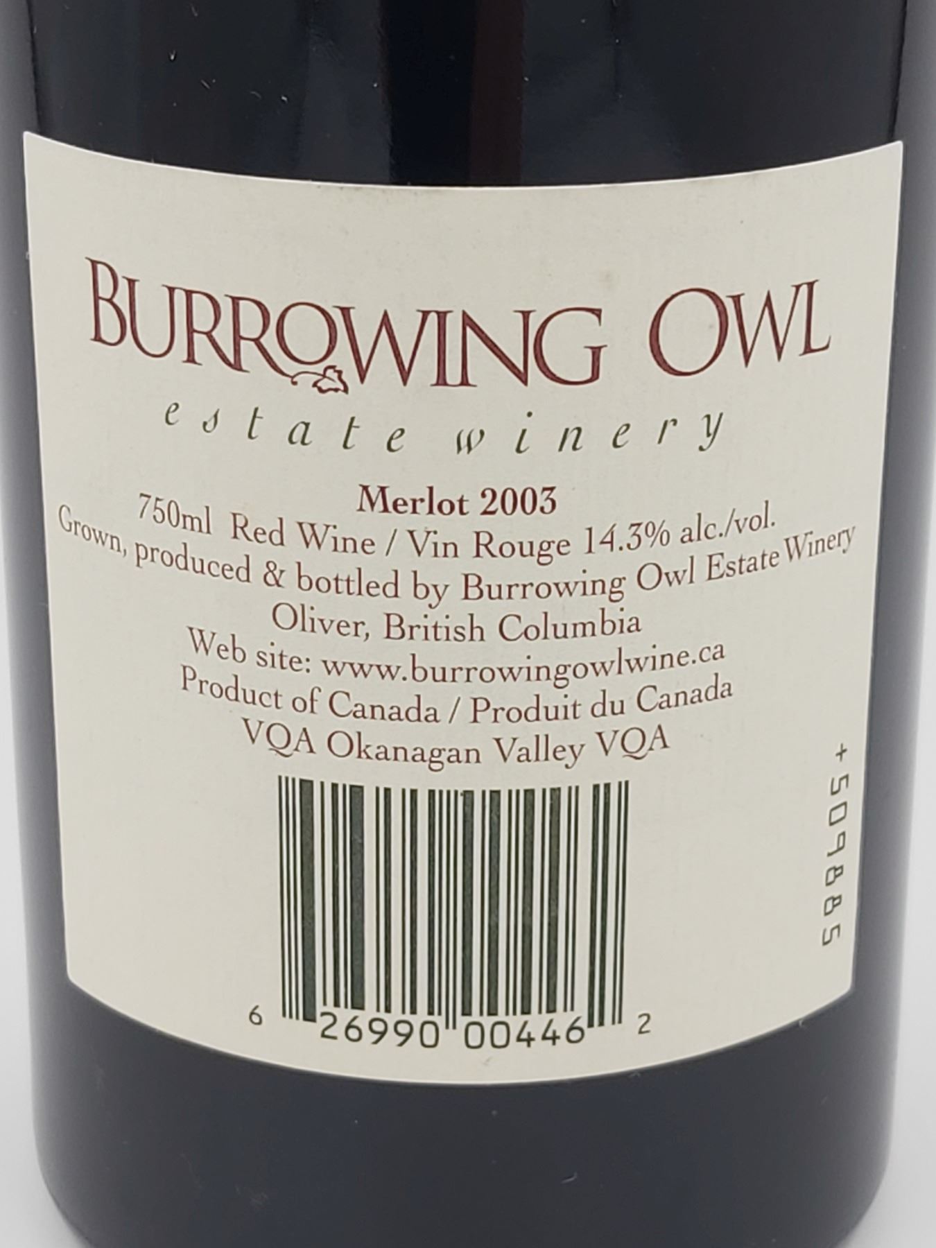 Burrowing Owl Estate Winery Merlot 2003 14.3