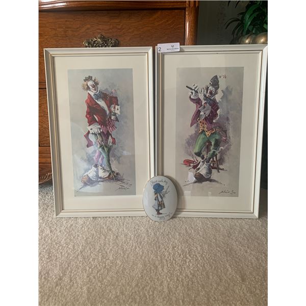 Holly Hobbie Two Clowns Prints Unknown Artist Signed 13" Wide X 21" Tall
