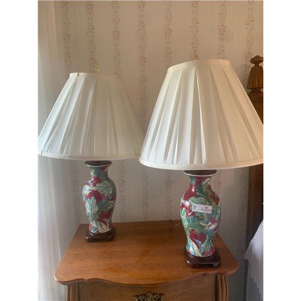 Two Painted Ceramic Lamps 30" Tall Each