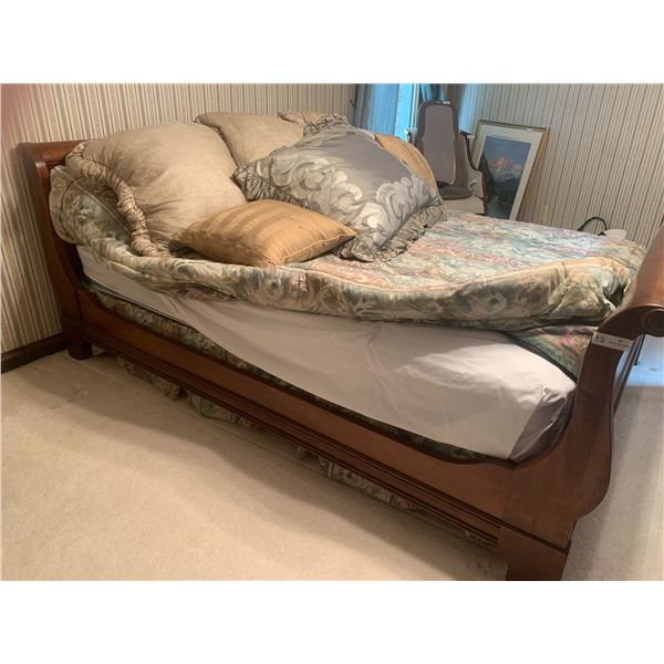 Complete Sleigh Bed With Bedding, Mattress and Box Spring 64" Wide X 92" Long X 37" Tall