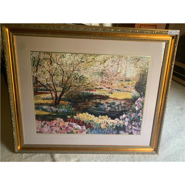 Pond With Trees and Flowers Theme Unknown Artist 43" Wide X 36" Tall