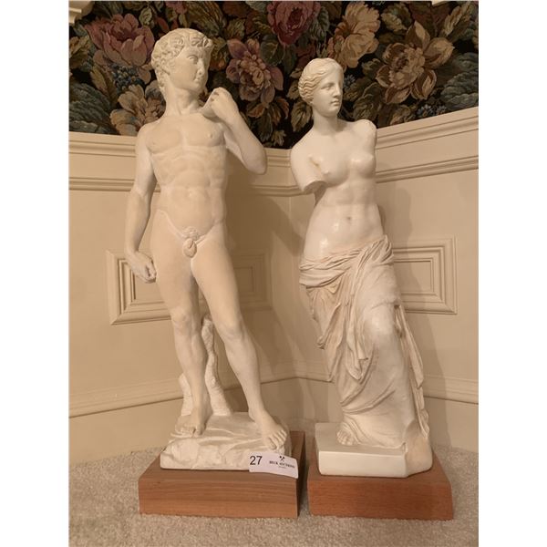 Venus and David Statues Plaster 22" Tall and 26" Tall