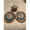 Image 1 : Two Ceramic Relief Bisque Blue Medallions Small Tureen Lot