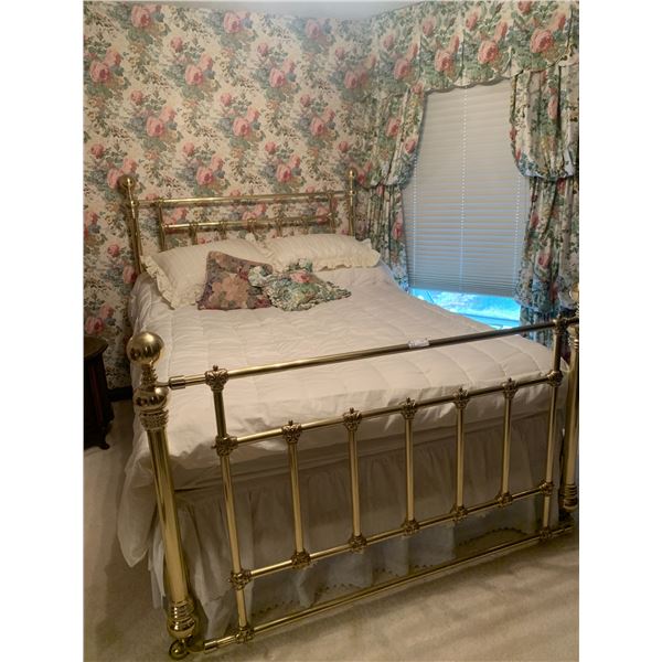Brass Bed Frame With Bedding and Bed