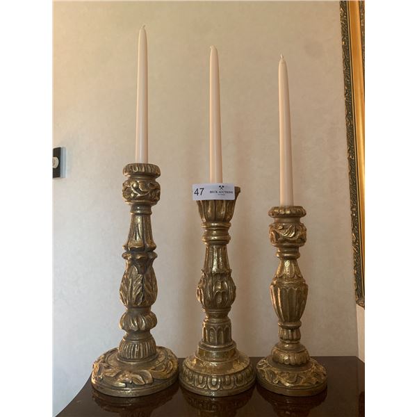 Three Heavy Candle Holders 13" Tallest