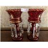 Image 1 : Two Crystal and Red Glass Art Pieces 14" Tall