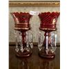 Image 2 : Two Crystal and Red Glass Art Pieces 14" Tall