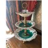 Image 1 : Three Tier Vintage Tea Sandwich Stand with Brass and Gold Leaf Design East Germany