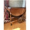 Image 1 : Vintage Breakfast Cart on Wheels 21" Wide X 33" Long X 31" Tall Drop Down Handle and Leaves