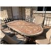 Image 1 : Super Heavy Stone Outdoor Table With Wrought Iron Chairs With Cushions 7' Feet X 42" Wide X 29" Tall