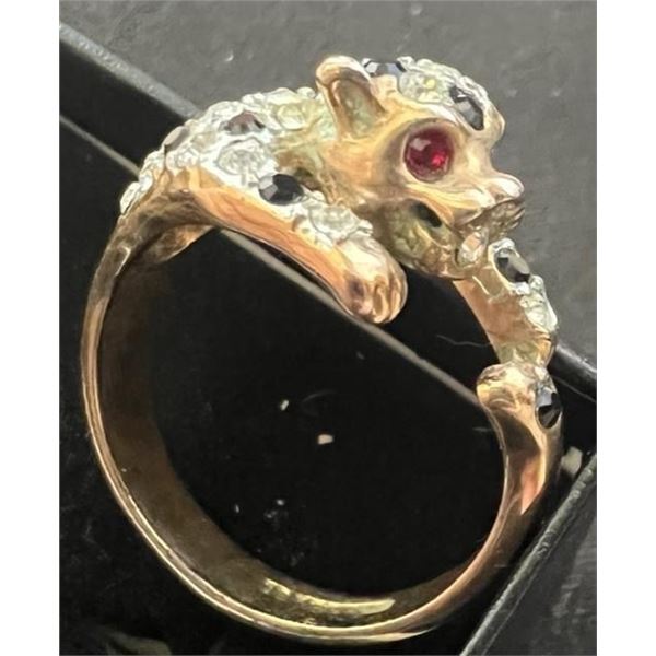 18K Solid Gold "Panther" Ring 1CT Total Wt Genuine Diam, Rubies, Sapphires