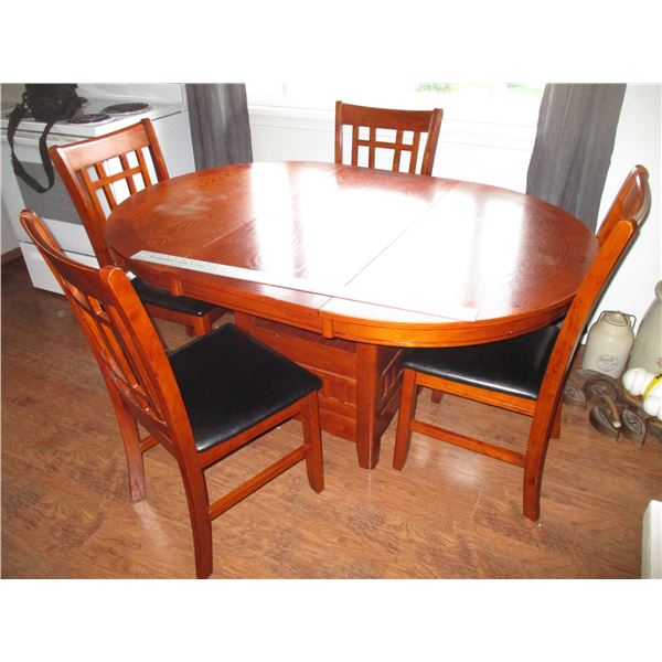 Wood table with 4 chairs + leaf - 60x32