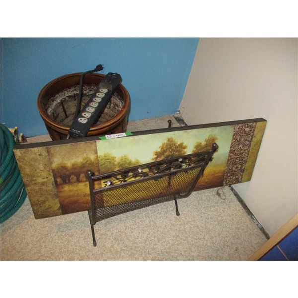 mixed lot - canvas picture, rack, pot, power bar