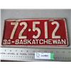 Image 1 : 1934 Saskatchewan License Plate