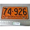 Image 1 : 1942 Saskatchewan License Plate