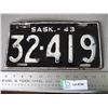 Image 1 : 1943 Saskatchewan License Plate