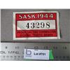 Image 1 : 1944 (sticker plate) Saskatchewan License Plate